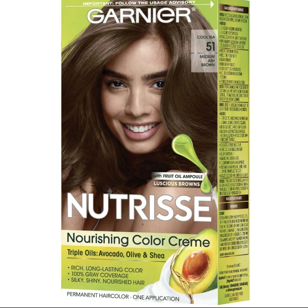 Garnier Nutrisse Nourishing Hair Color Creme, 51 Medium Ash Brown (Cool Tea)